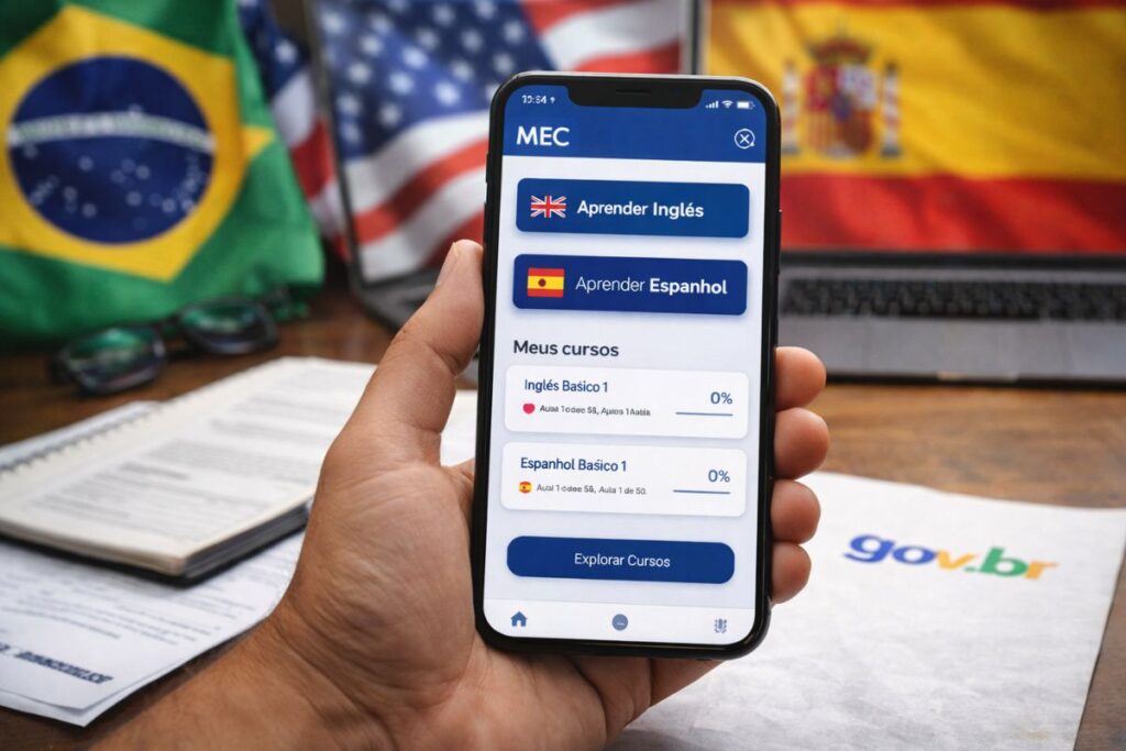 MEC lança app gratuito de inglês e espanhol com IA para conversação 4 MEC lanca app gratuito com 800 aulas de ingles e espanhol para qualquer brasileiro
